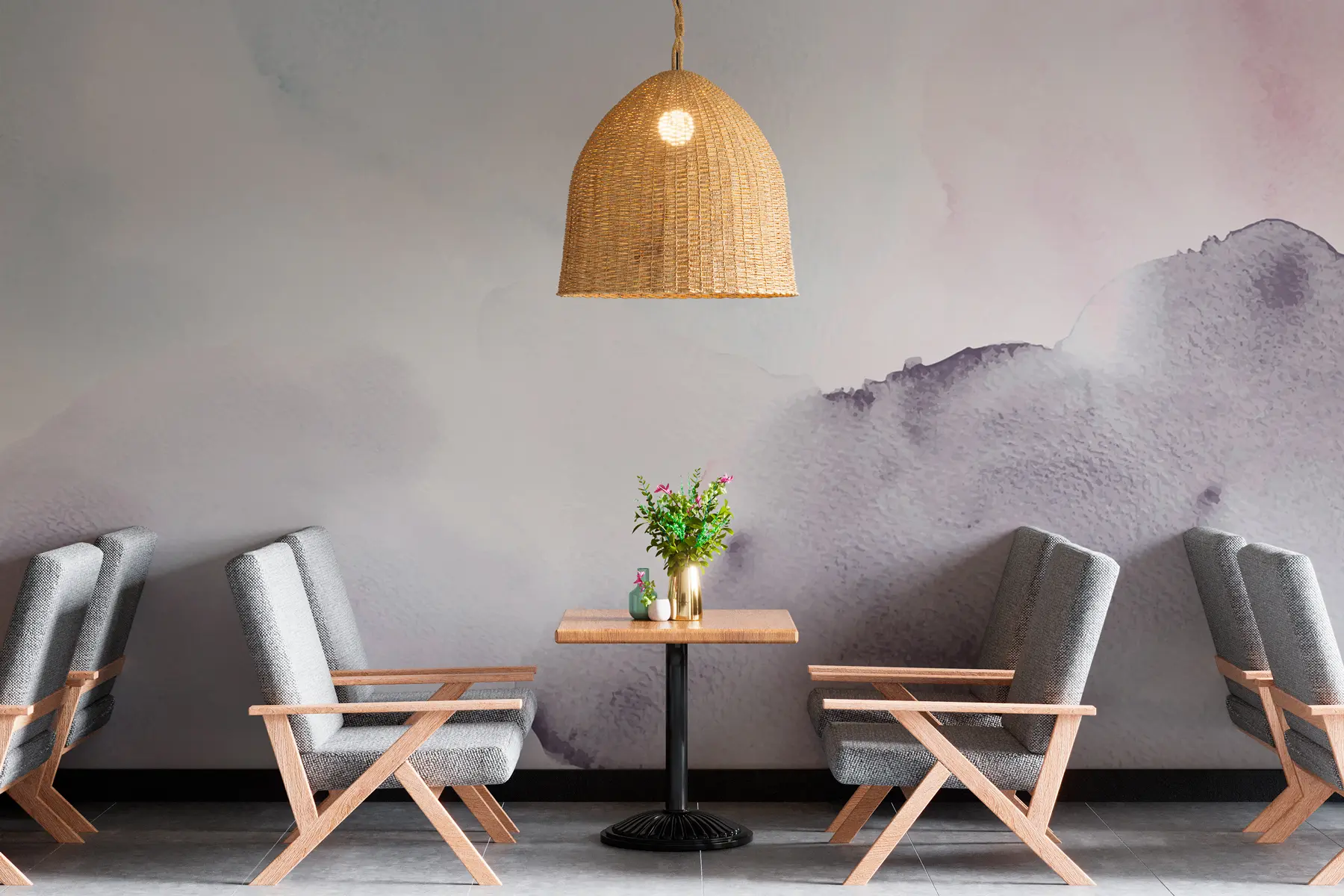 murales de pared Puntos de acuarela de moda decoración minimalista en púrpura w00376v1