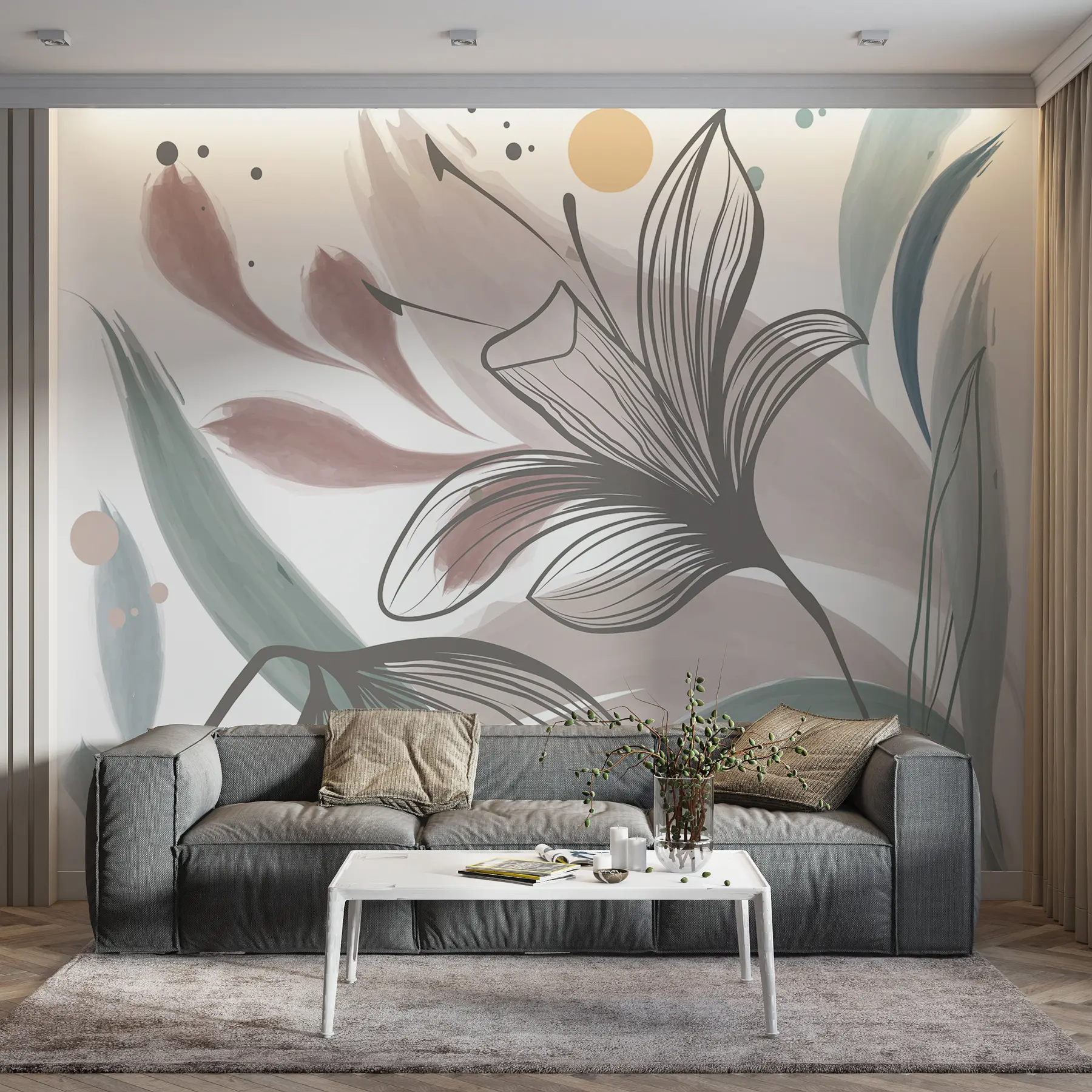 murales de pared Dos flores grandes sobre fondo claro w00411