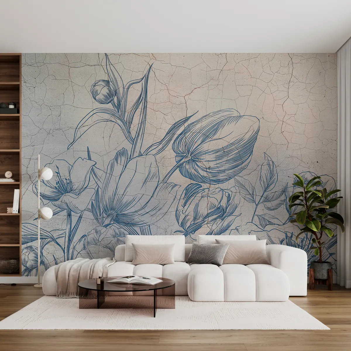 murales de pared Flores gráficas dibujadas en la pared del loft. w00391