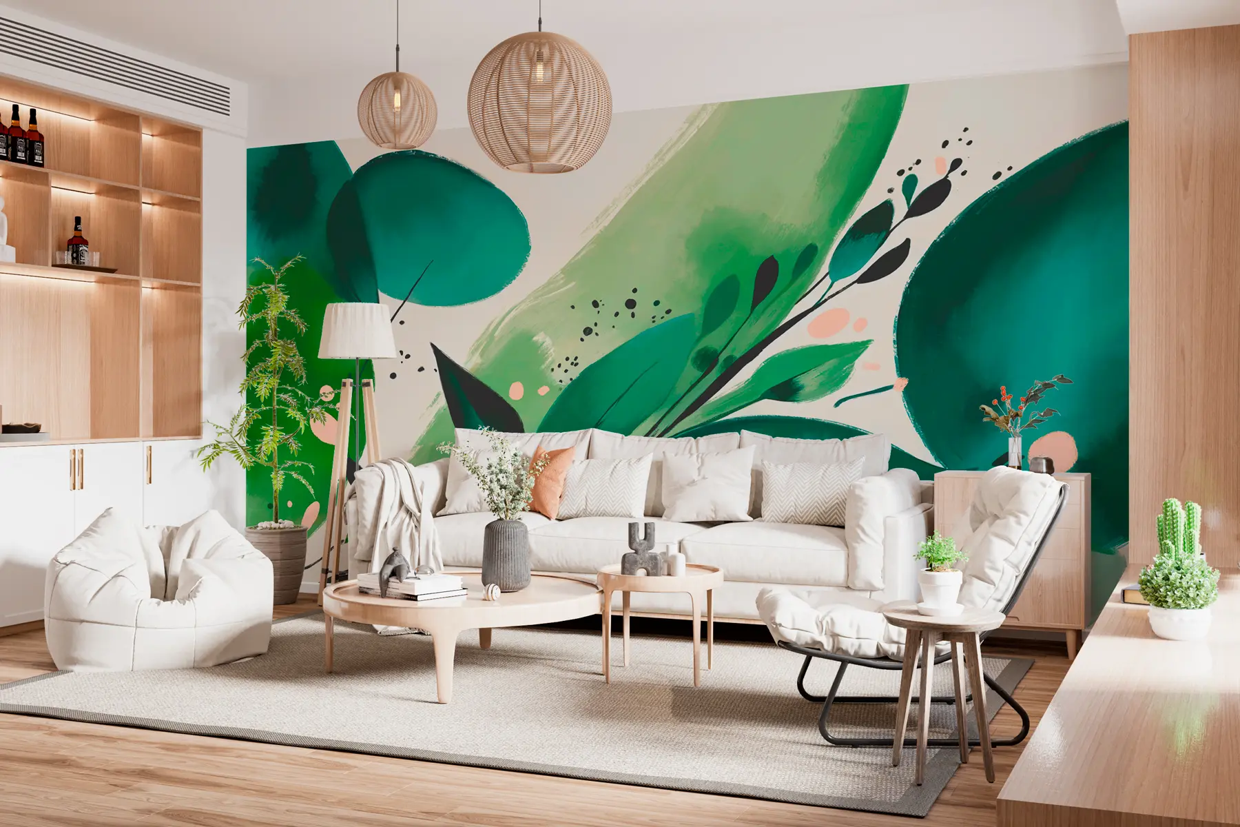 murales de pared Motivos florales y hojas con estampado abstracto, minimalismo. w00394