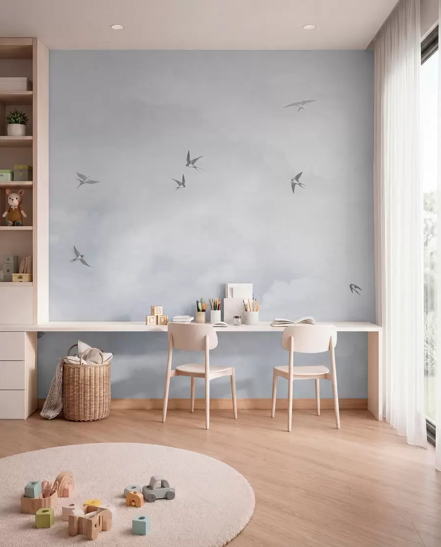 murales de pared Golondrinas en cielo nacarado w00526