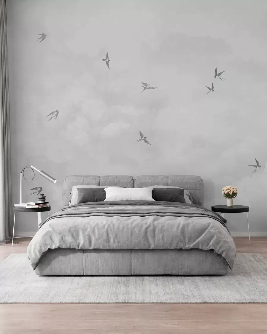 murales de pared Golondrinas en cielo plateado w00526v1