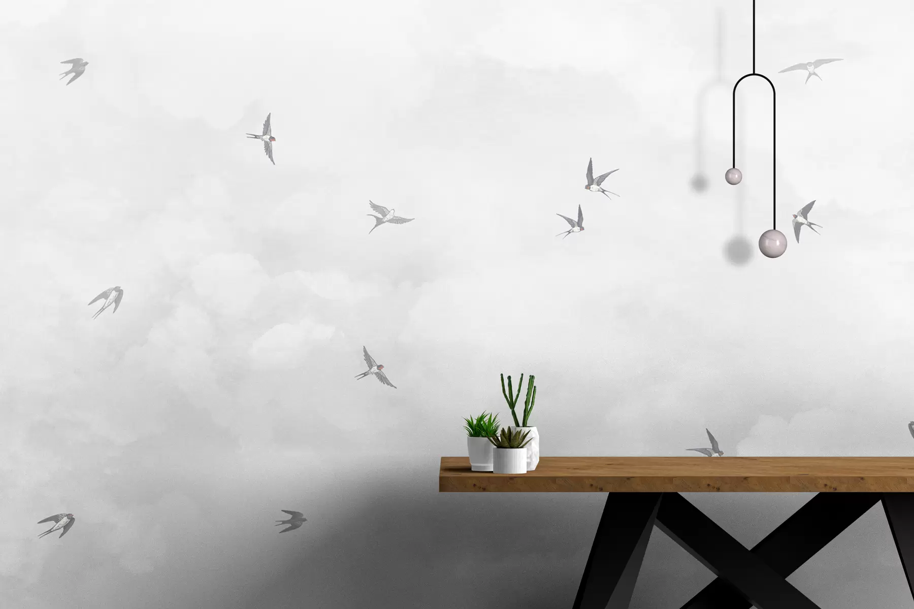 murales de pared Cielo gris con golondrinas w00526v1