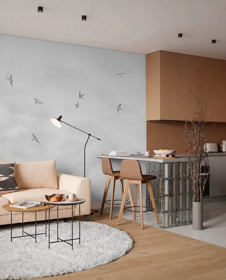 murales de pared Cielo gris con golondrinas w00526v1
