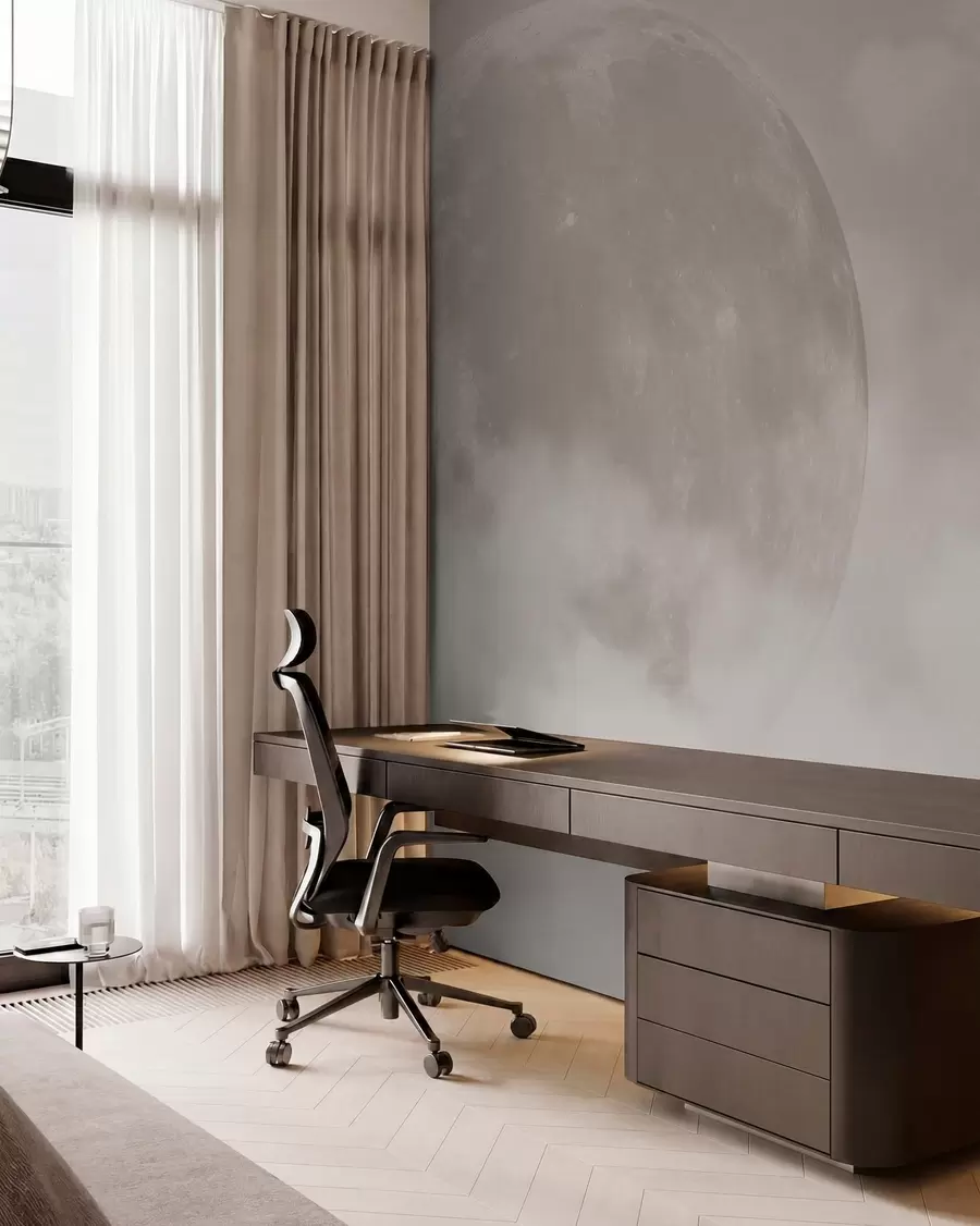 murales de pared Gran luna entre las nubes de color beige estilo loft w00548