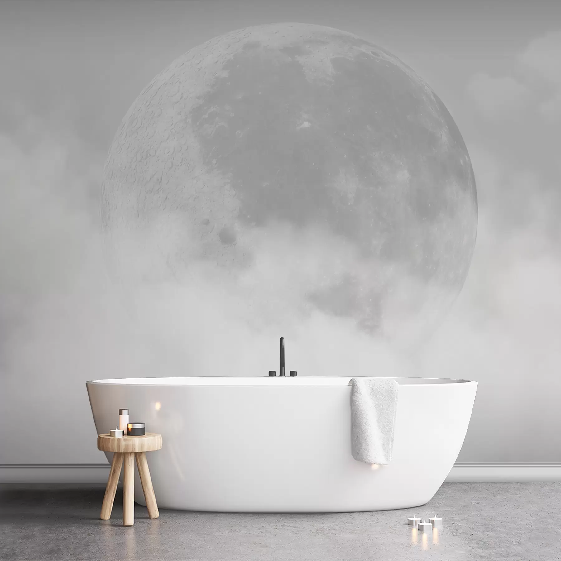 murales de pared Gran luna entre las nubes de color gris estilo loft w00548v1