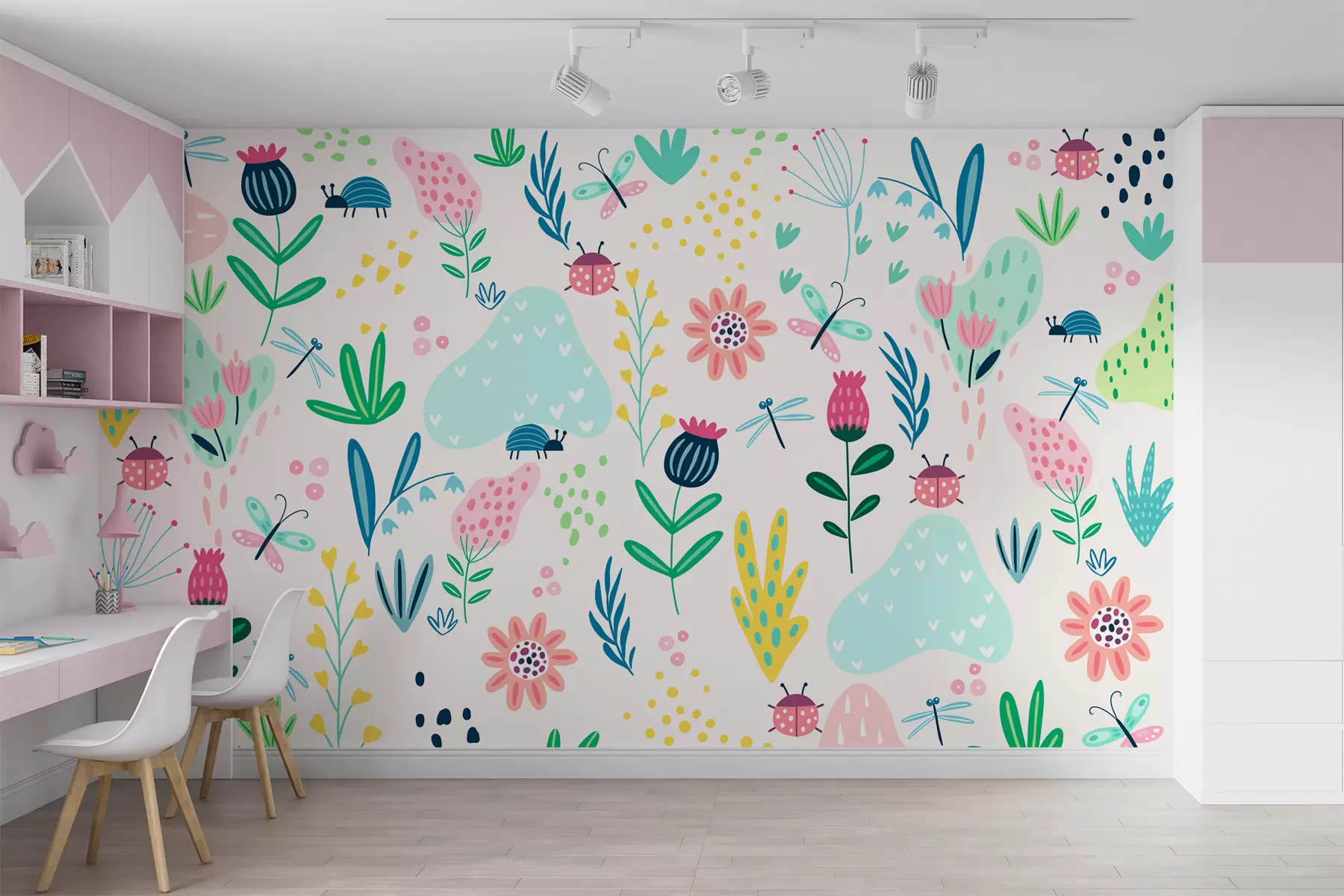 murales de pared flores, mariposas, libélulas, mariquitas, cuarto de bebe w00554