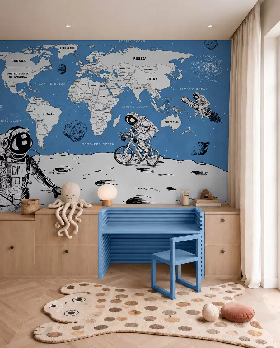 murales de pared Mapa mundial de países en estilo espacial w00473v1