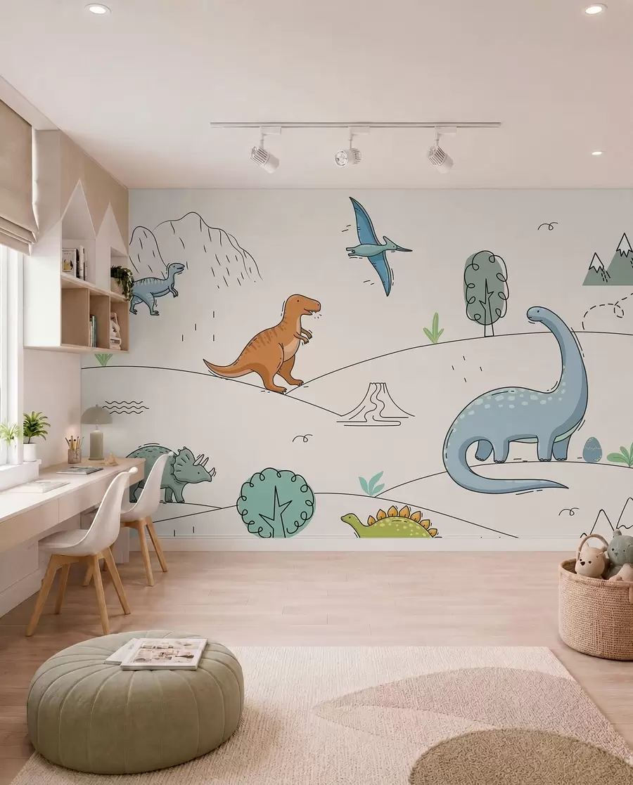 murales de pared Dinosaurios coloridos en las colinas w00637