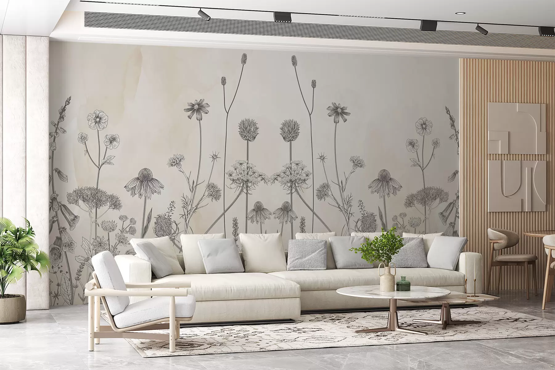 murales de pared Flores secas sobre un fondo de papel viejo w00518