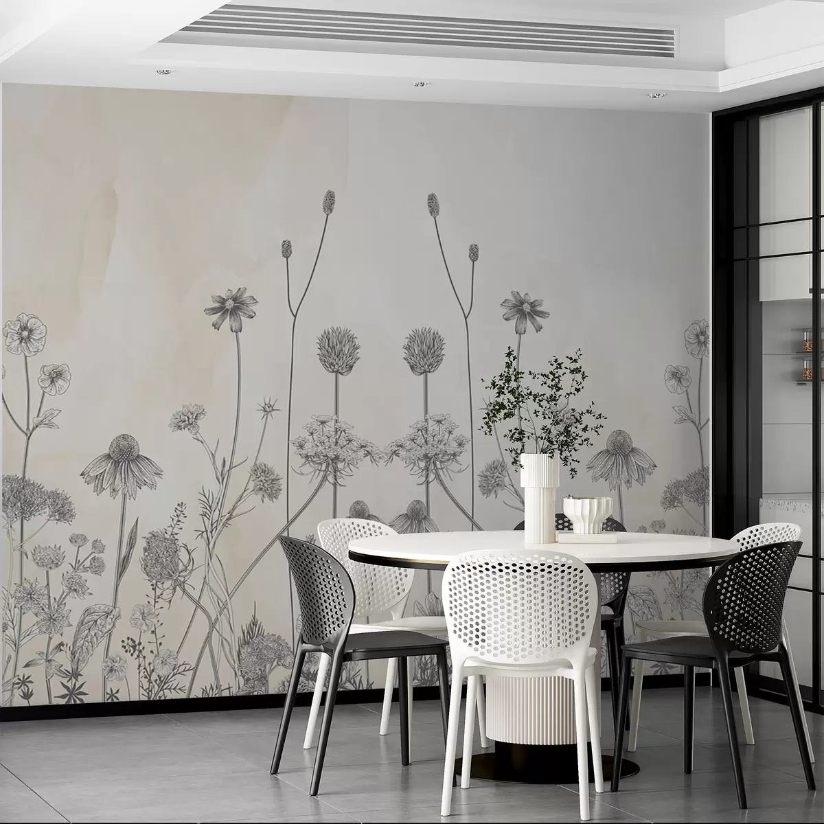 murales de pared Flores secas sobre un fondo de papel viejo w00518