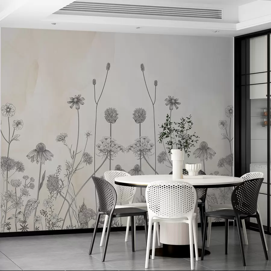 murales de pared Flores secas sobre un fondo de papel viejo w00518