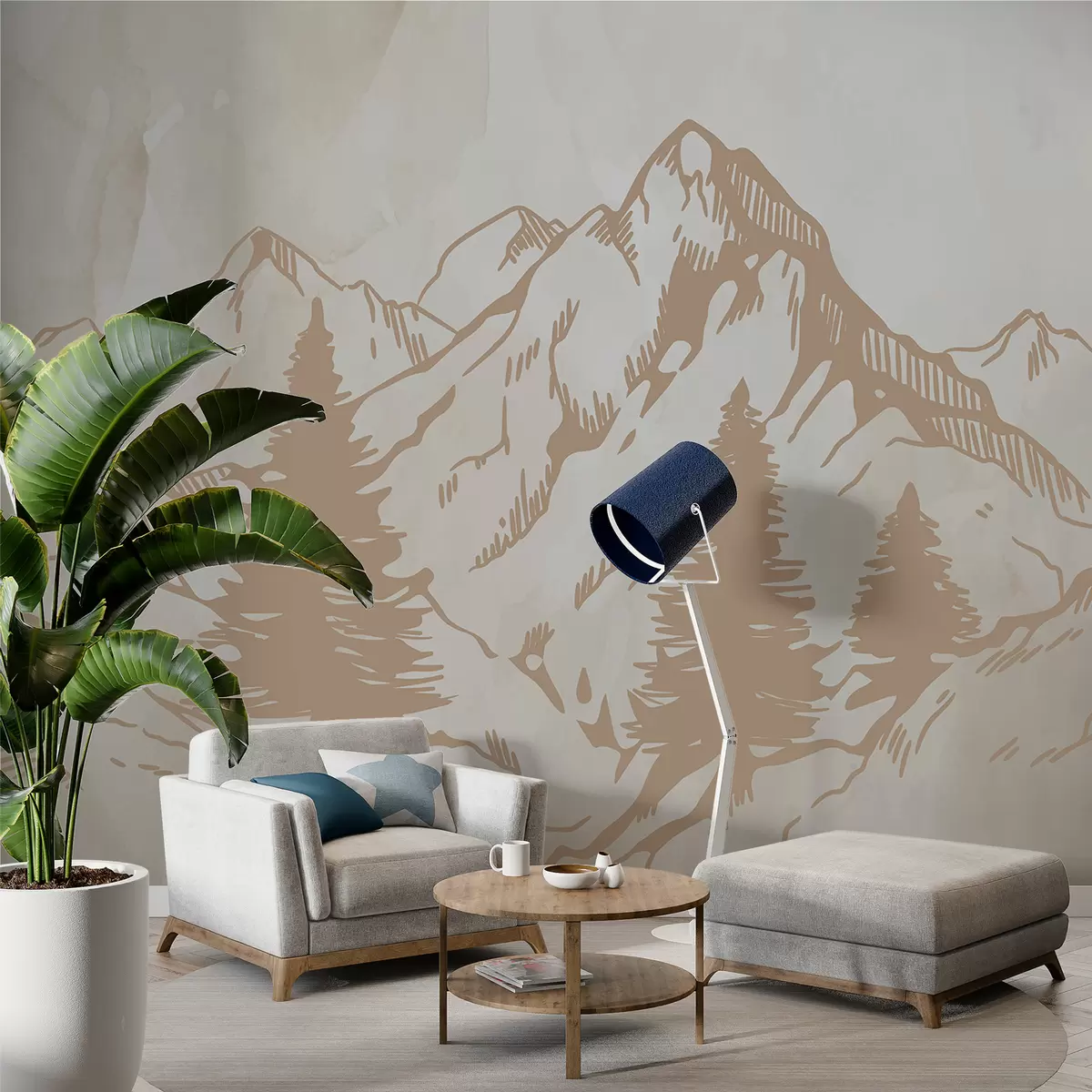 murales de pared Montañas sobre un fondo de papel viejo w00665