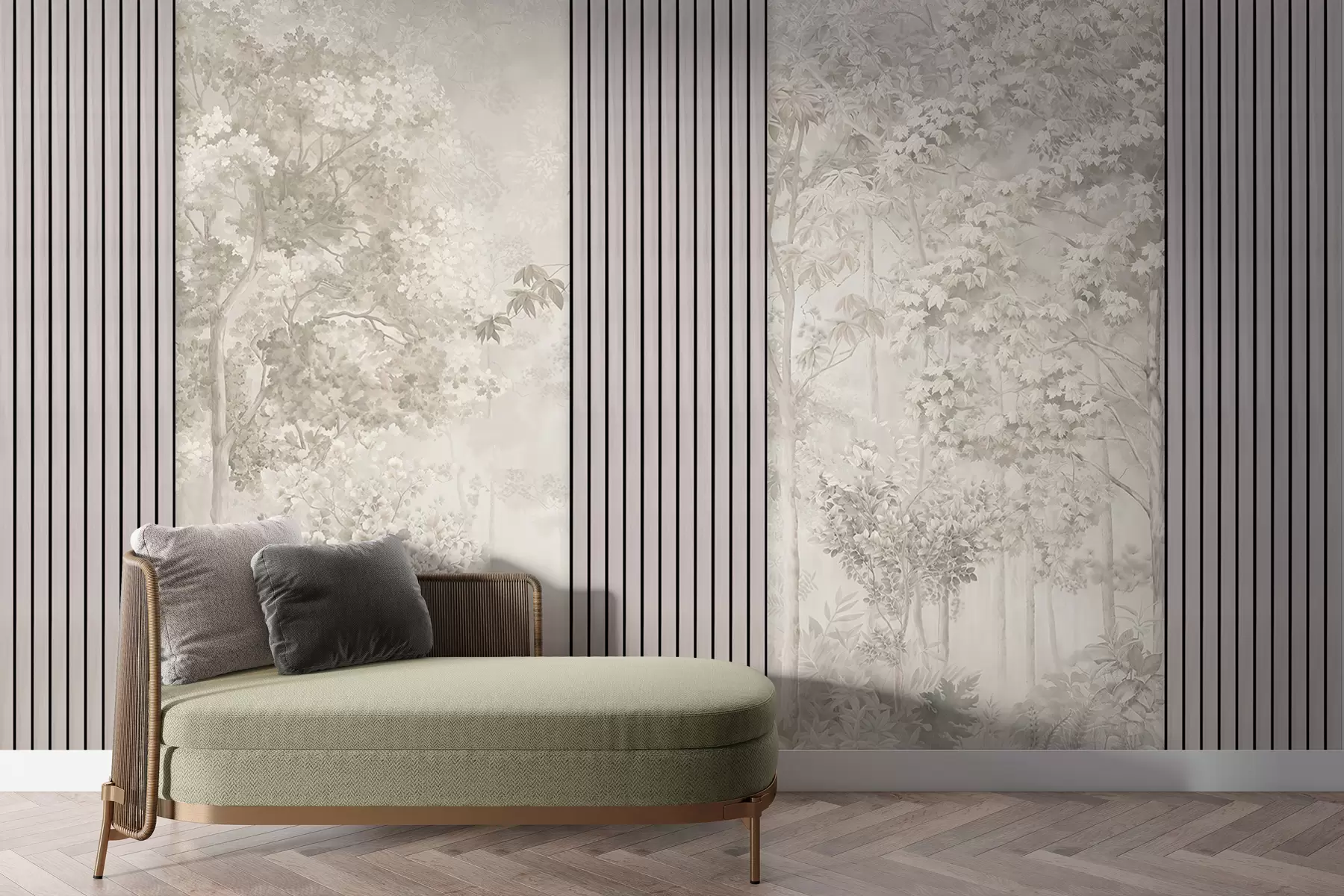 murales de pared Paneles de madera y delicado bosque en colores pastel w00670