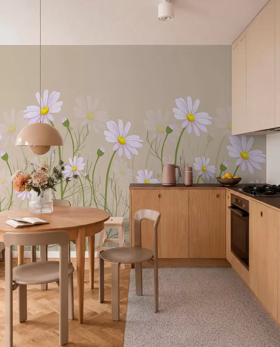 murales de pared grandes margaritas sobre fondo beige w00802