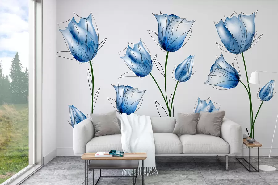 murales de pared Flores de acuarela azul w00745