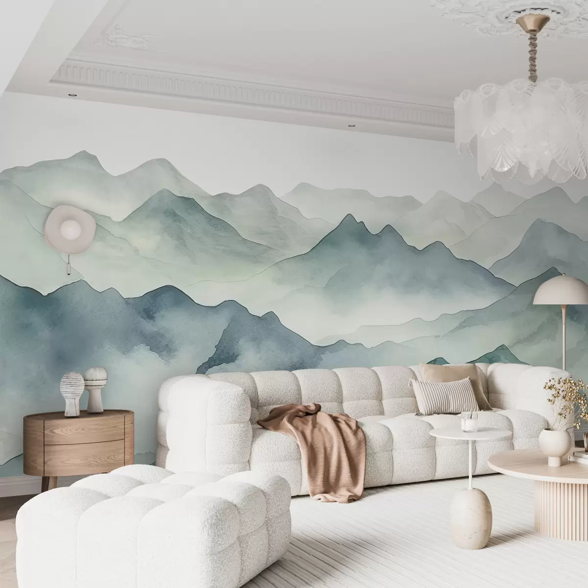 murales de pared Picos y pasos de montaña, acuarela, paisaje, paisaje, azul, color gris w00841