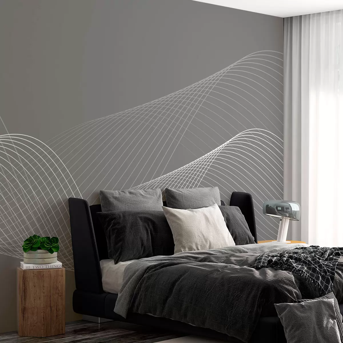 murales de pared Líneas geométricas 3D estilo de tendencia moderna sobre fondo gris w00893v2