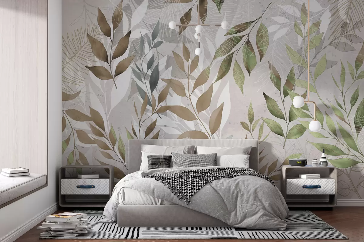 murales de pared Delicadas hojas tropicales w00813