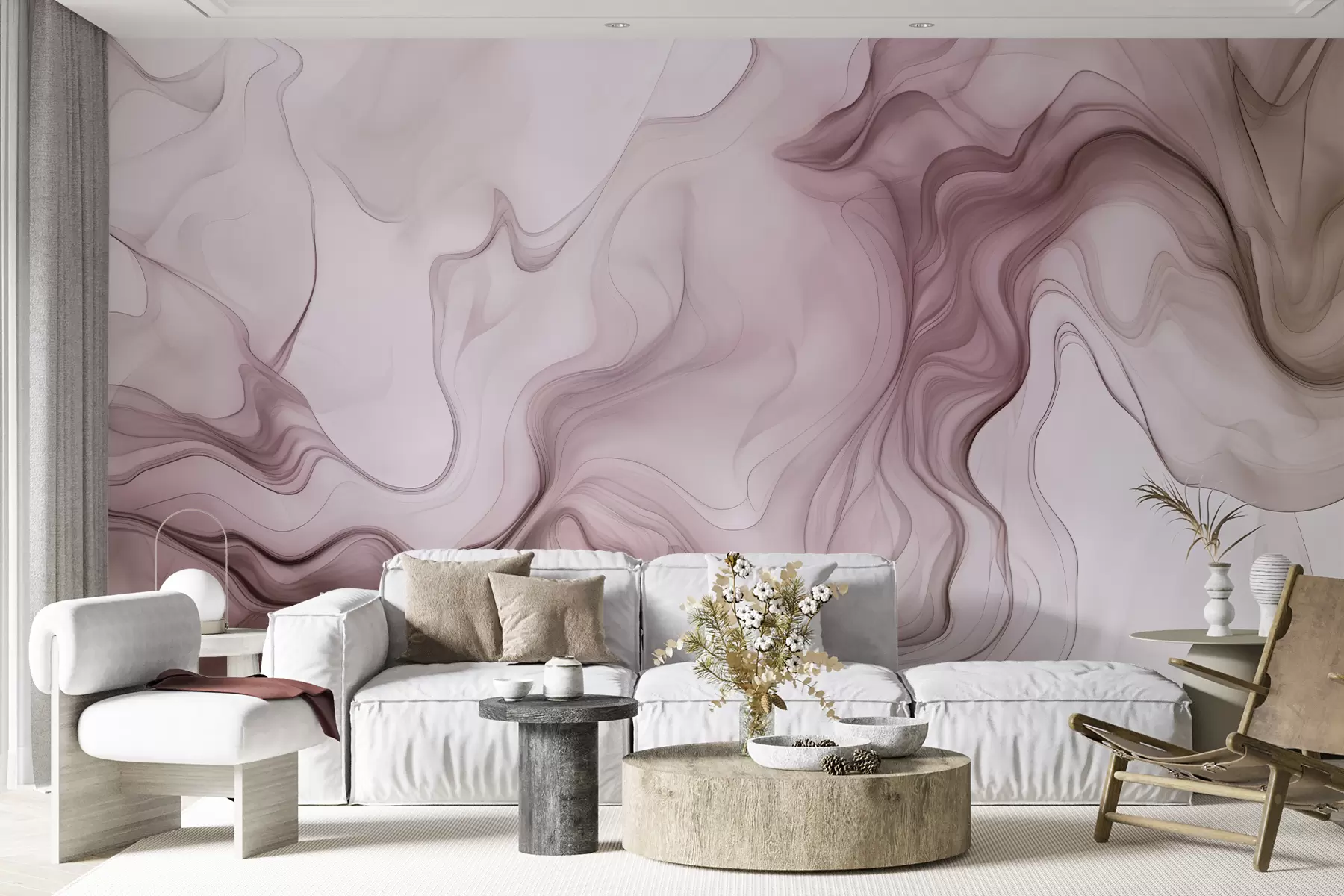 murales de pared Ondas abstractas en colores pastel sobre un fondo claro w01185v2