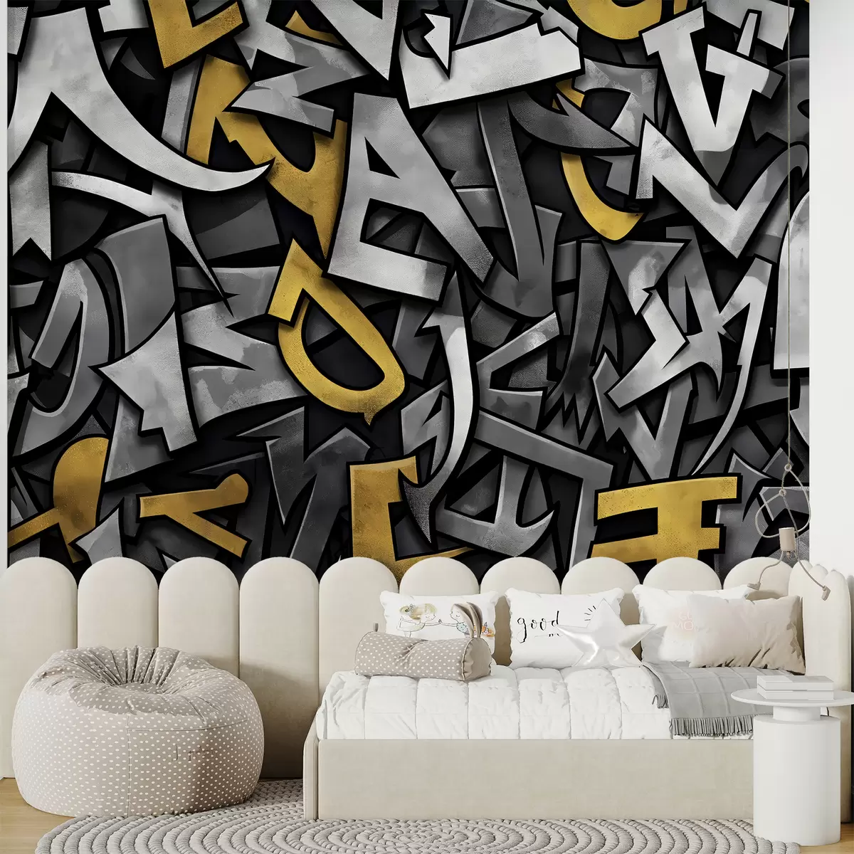 murales de pared Letras mayúsculas de graffiti en amarillo w01186