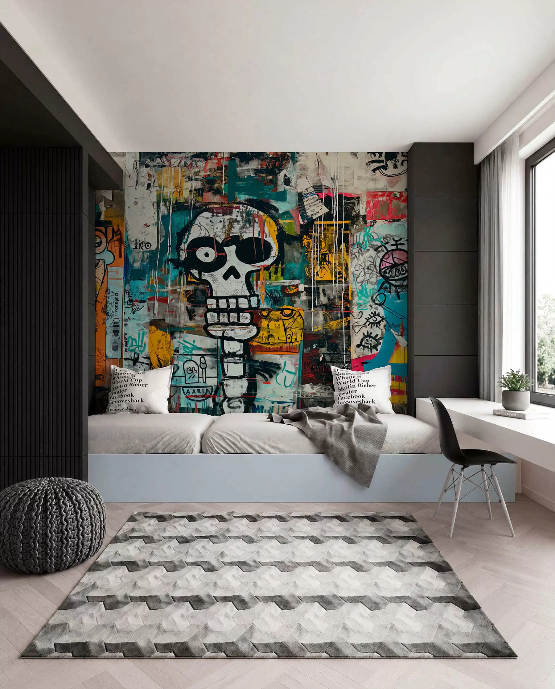 murales de pared Graffiti colorido al estilo Basquiat w01187