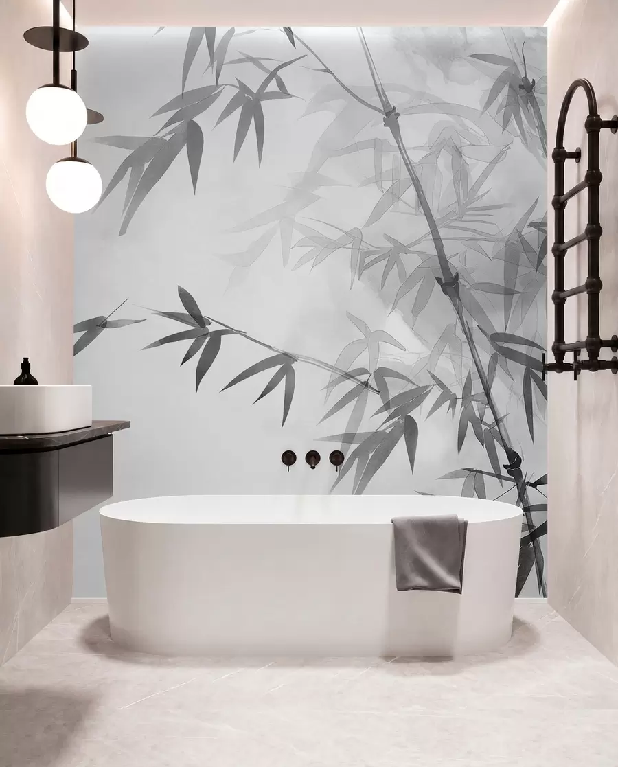murales de pared Bambú en acuarela gris w00687v1