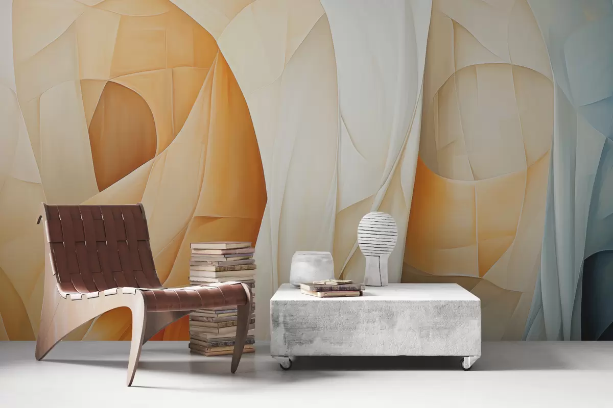 murales de pared Abstracción volumétrica imitación pintura al óleo, forma líquida, cubismo, color naranja, blanco y azul w01258