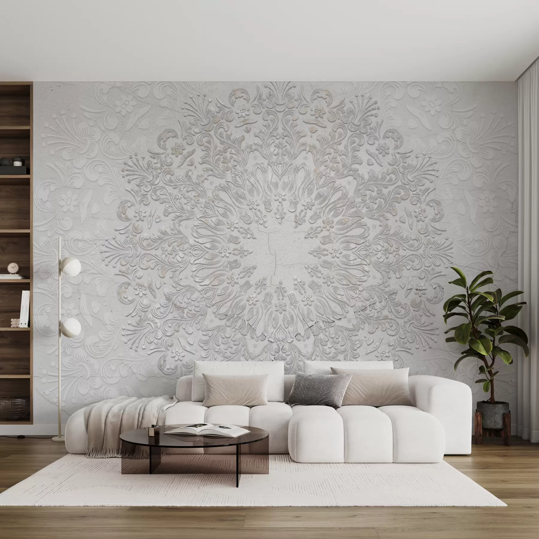 murales de pared Un estampado de mandala muy detallado que crea un hermoso y delicado diseño de encaje. w01249