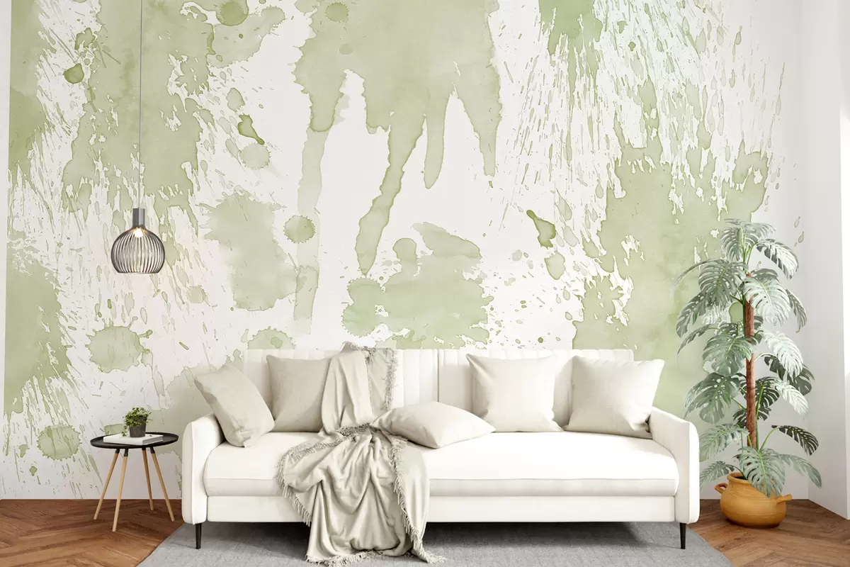murales de pared Salpicaduras de acuarela, abstracción de dibujo de pintura, color verde w01285