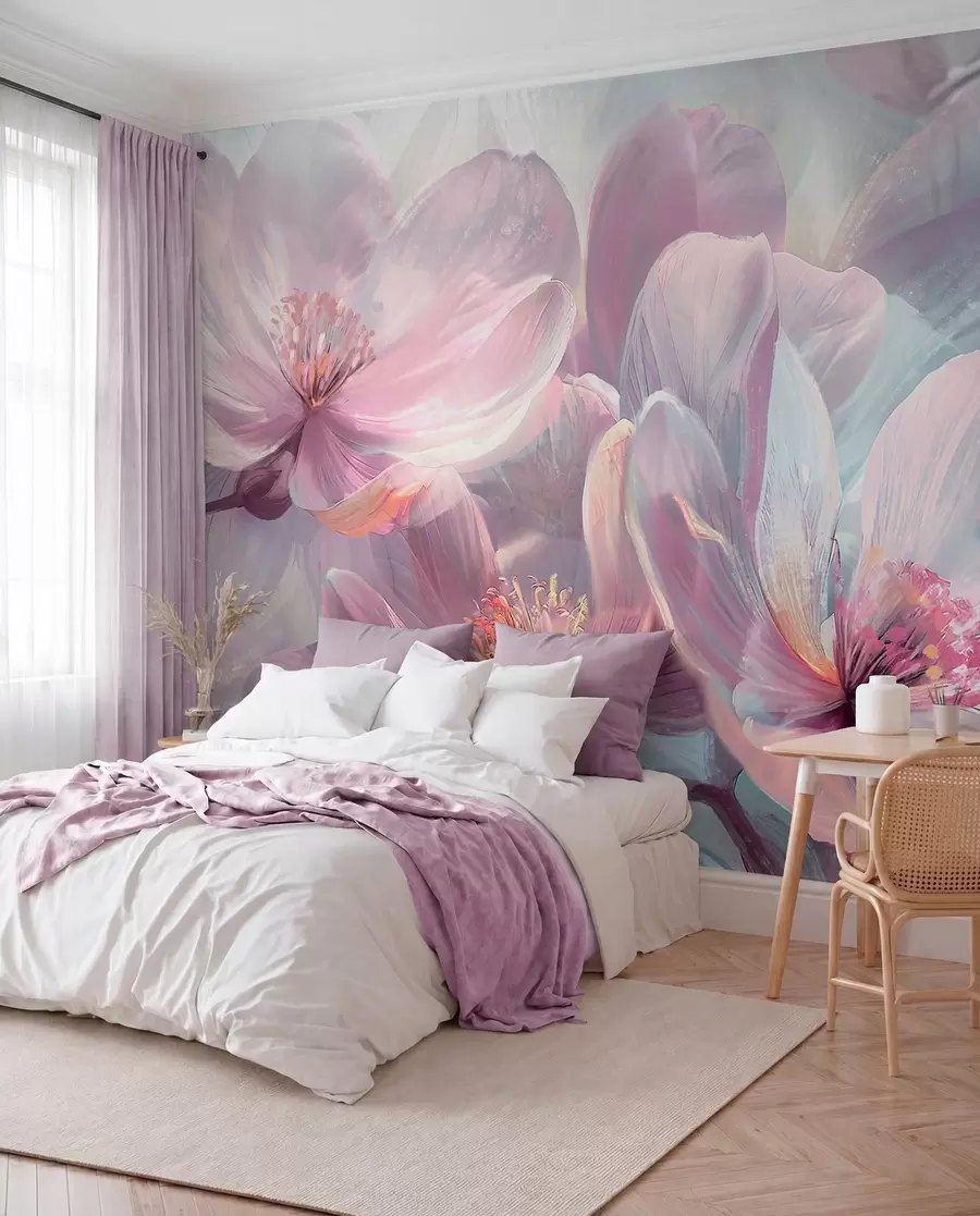 murales de pared Flores en un resplandor rosa w01307