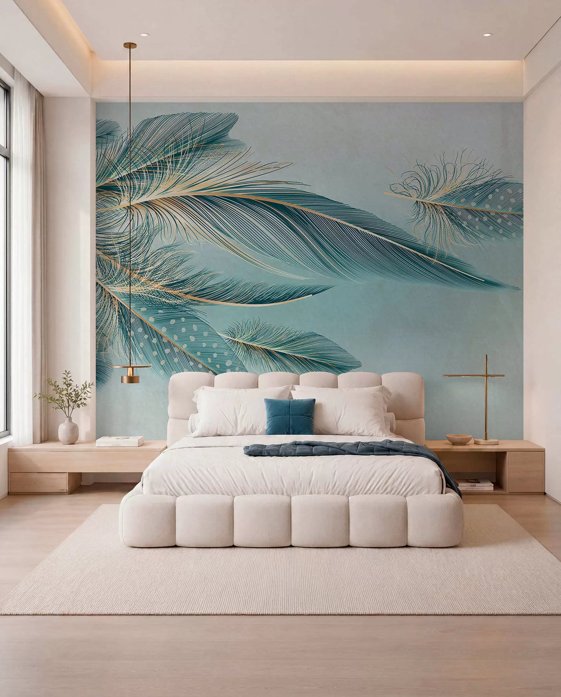 murales de pared Plumas turquesa w01312