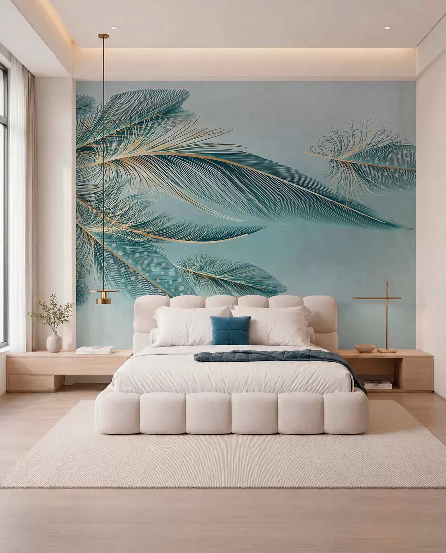 murales de pared Plumas turquesa w01312