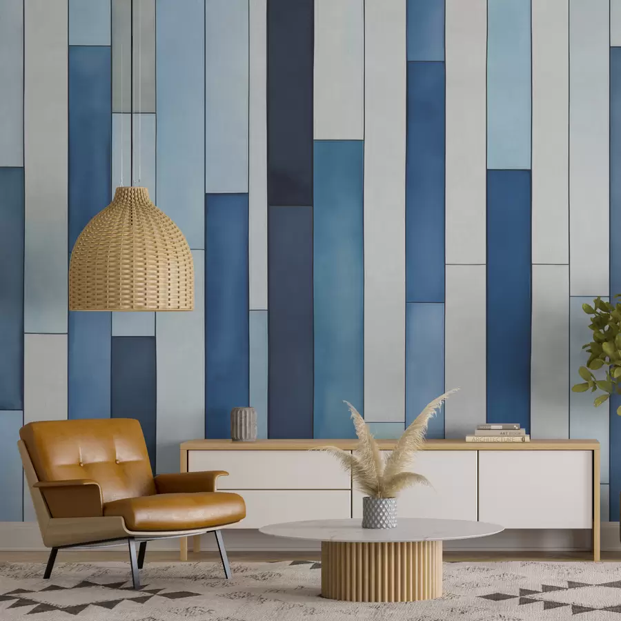 murales de pared Acuarela vertical de rayas anchas azules y blancas. w07886