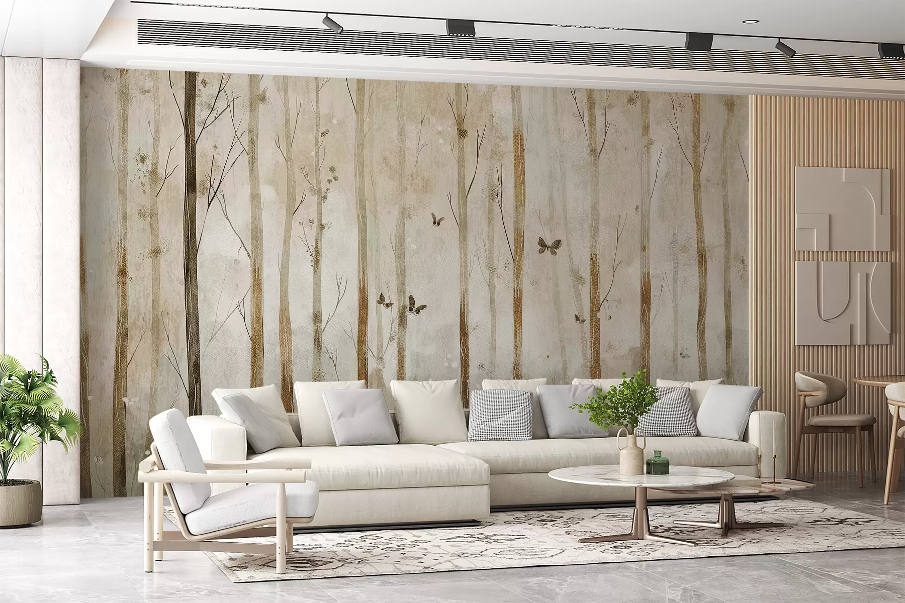 murales de pared Bosque mágico con mariposas y flores. w07870