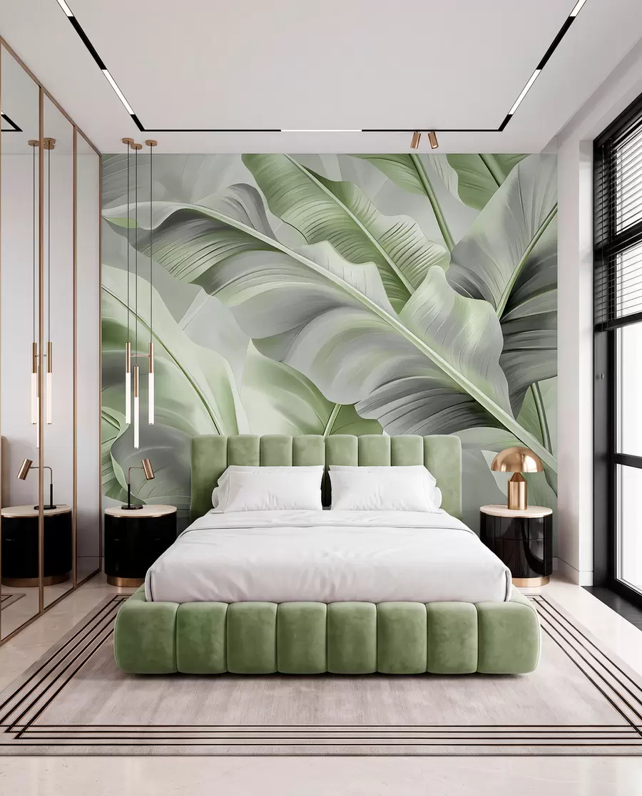 murales de pared Hojas de banano en salvia w07876v3