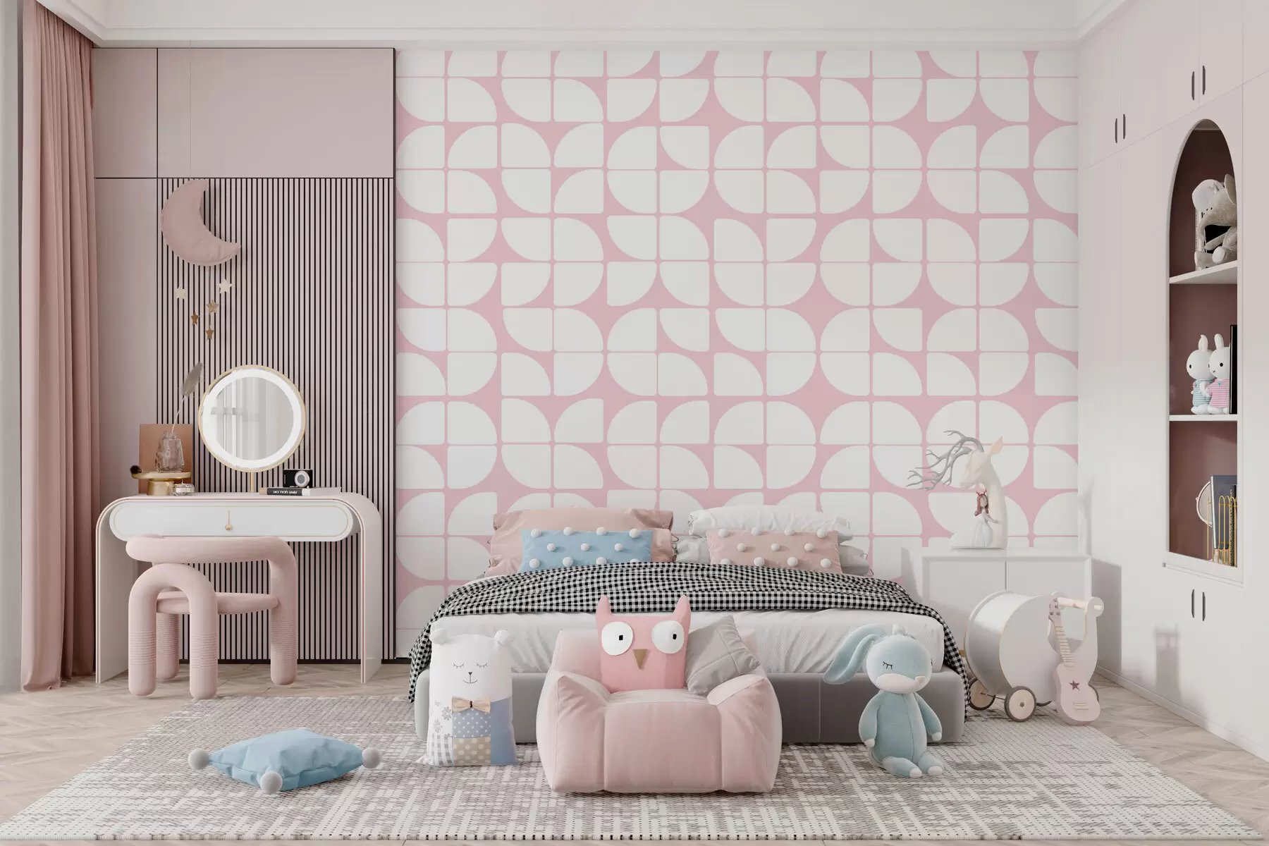 murales de pared Papel pintado geométrico estilo bauhaus tendencia retro color rosa w07907v1