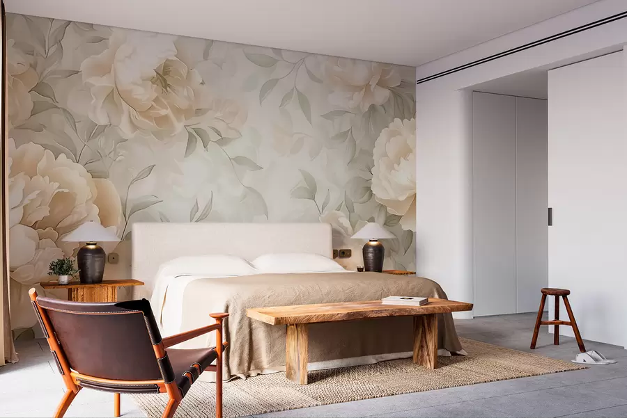 murales de pared Peonías en colores pálidos y delicados w07892