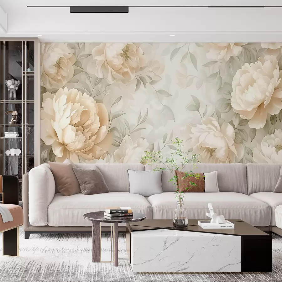 murales de pared Peonías en colores pálidos y delicados. w07892