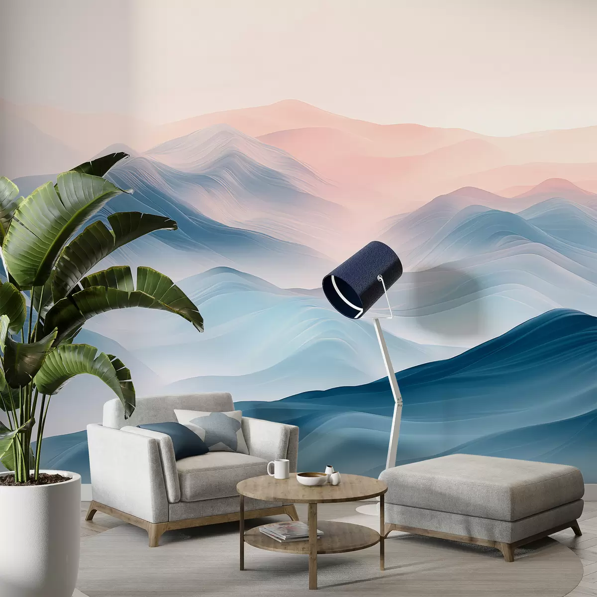 murales de pared Ilustración digital abstracta de montañas brumosas sof w07944