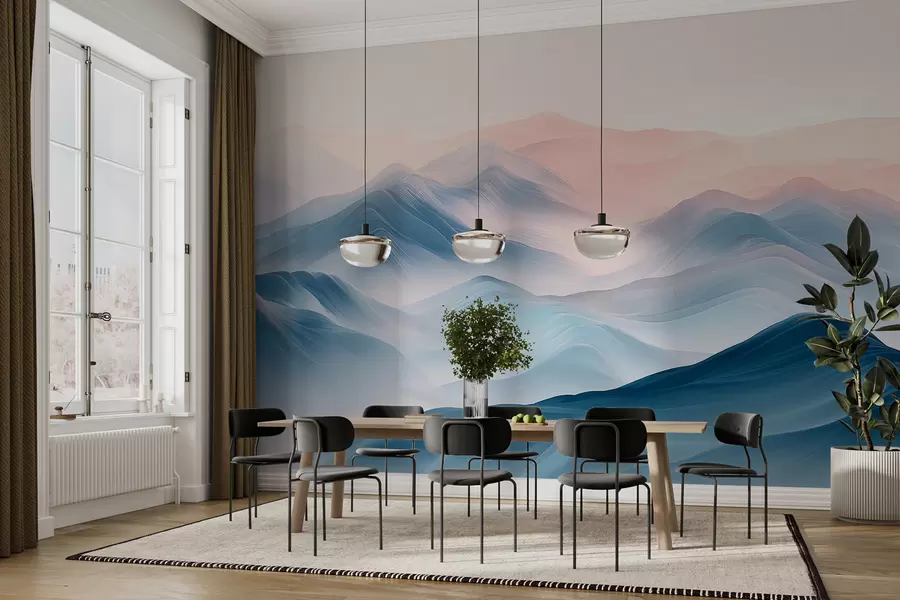 murales de pared Ilustración digital abstracta de montañas brumosas sof w07944