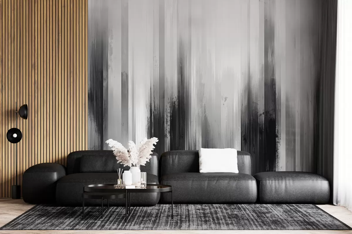 murales de pared fondo abstracto con rayas verticales en colores blanco y negro w07945v3