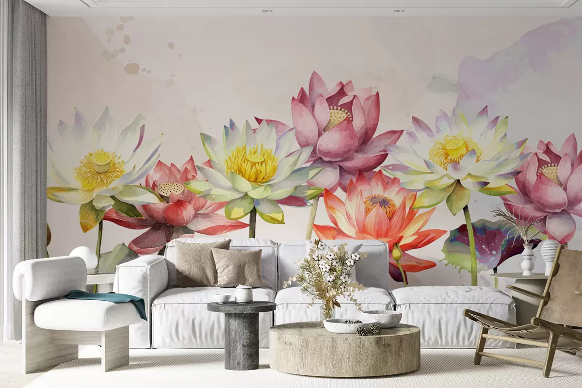 murales de pared lotos multicolores brillantes w07953