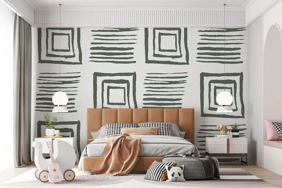 murales de pared Cuadrados y rayas verdes pintados. w07996