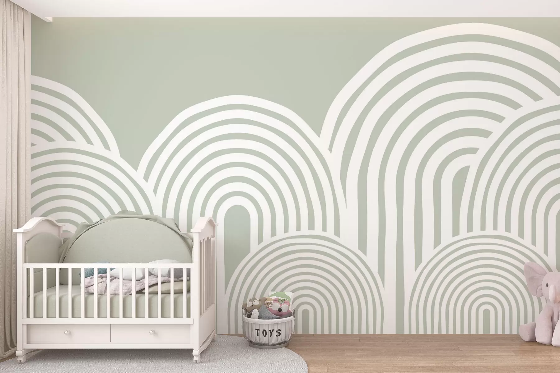 murales de pared Arcos ondulados estilo escandinavo minimalismo color verde w08037v2