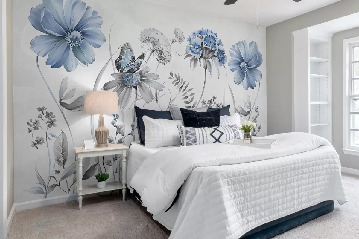 murales de pared Grandes flores y plantas delicadas con mariposa. w07905v2