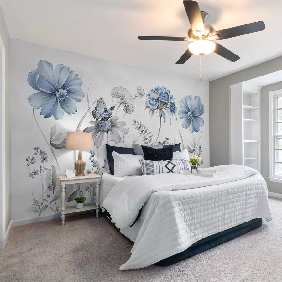 murales de pared Grandes flores y plantas delicadas con mariposa w07905v2