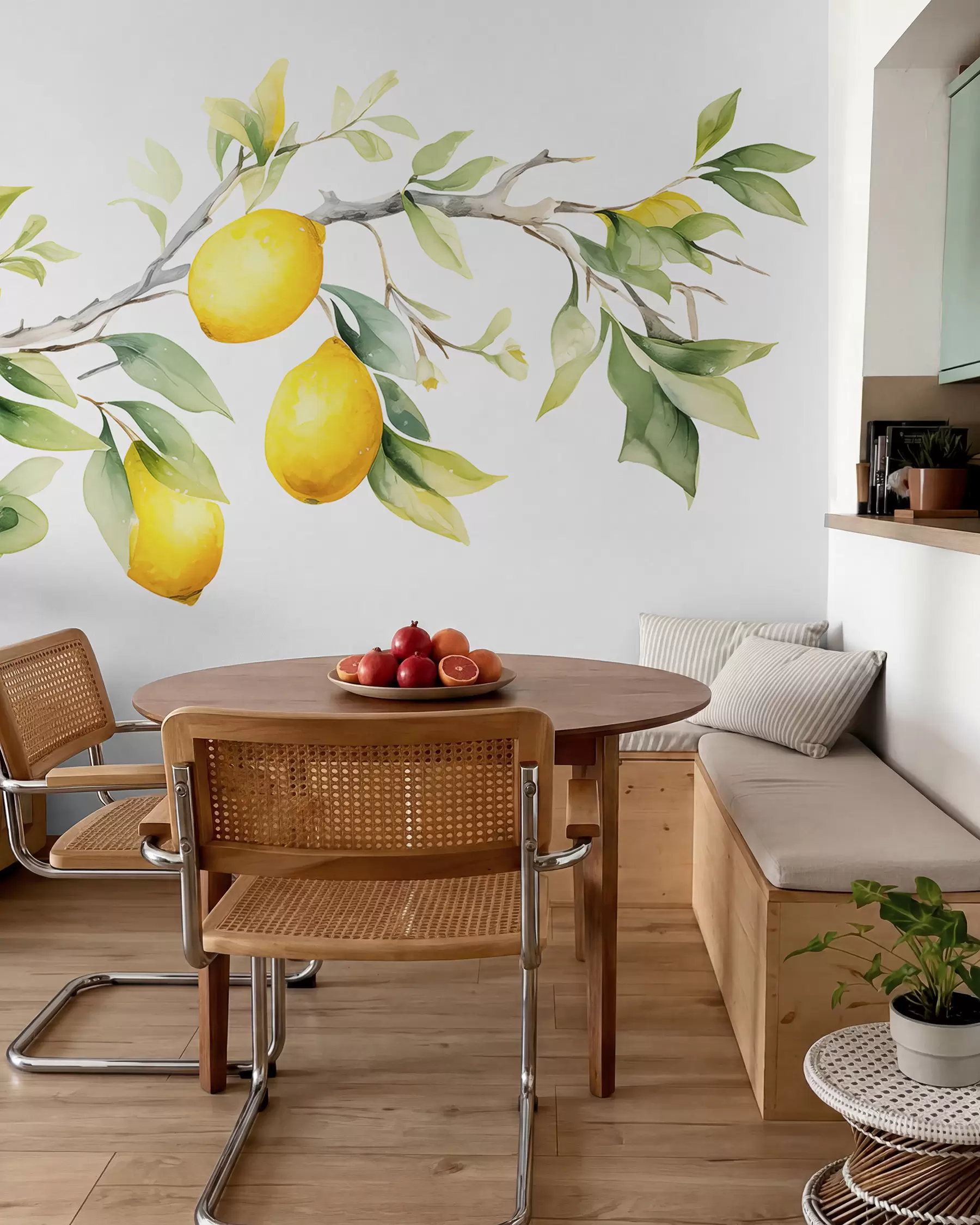 murales de pared Rama de acuarela con hojas y frutos de limón w08096