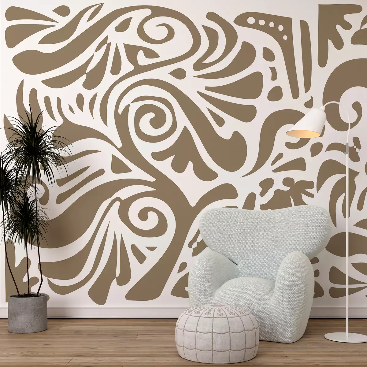 murales de pared papel pintado de arte abstracto de arena con grandes motivos florales en estilo boho w08139