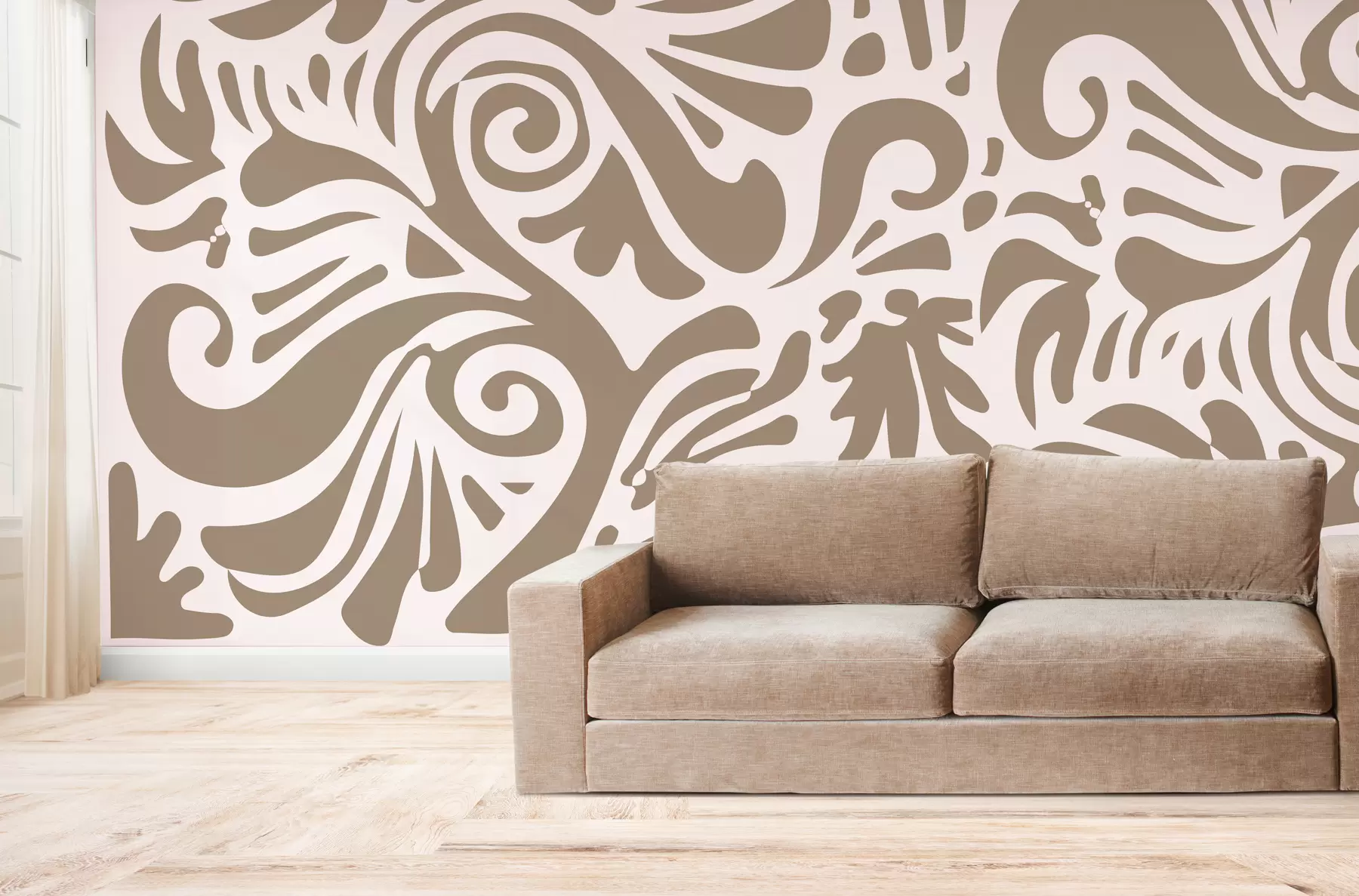 murales de pared papel pintado de arte abstracto de arena con grandes motivos florales en estilo boho w08139